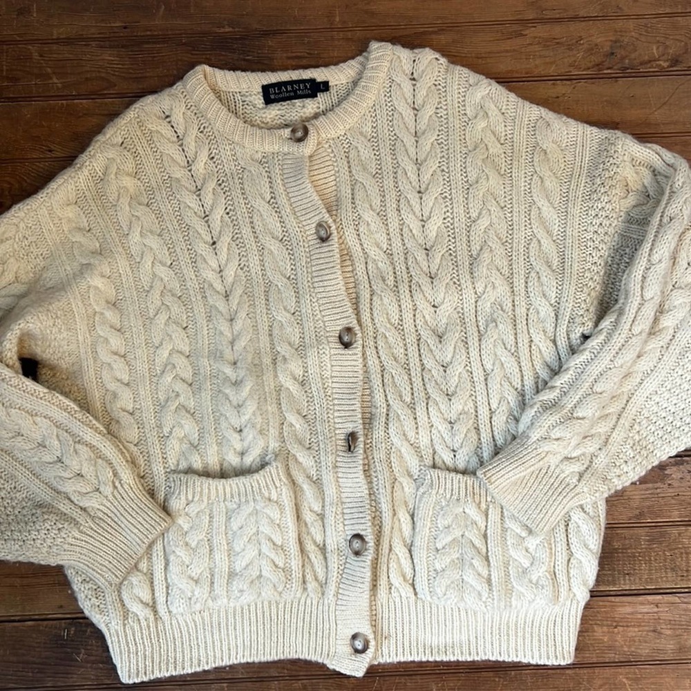 Blarney Woollen Mills women’s Irish knit cardigan sweater ivory